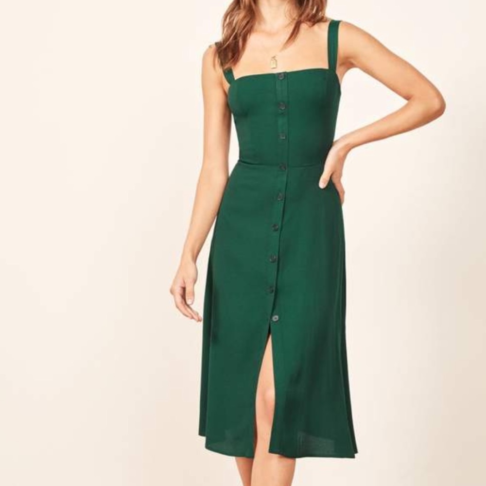 Green Reformation “Persimmon” Sleeveless Midi Dress